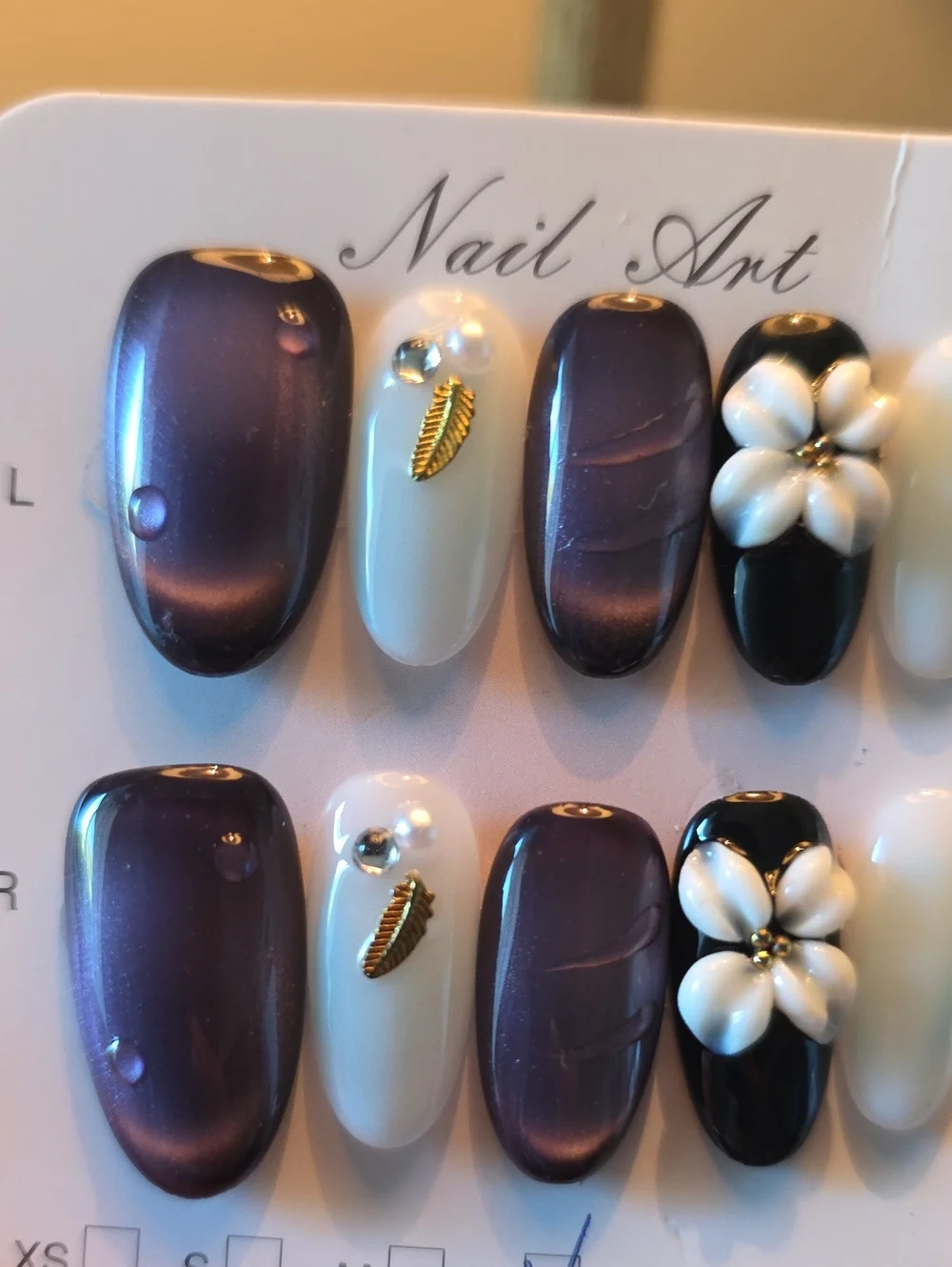 Nail Art Press-On Set with Purple, White & Black Accents Size Large